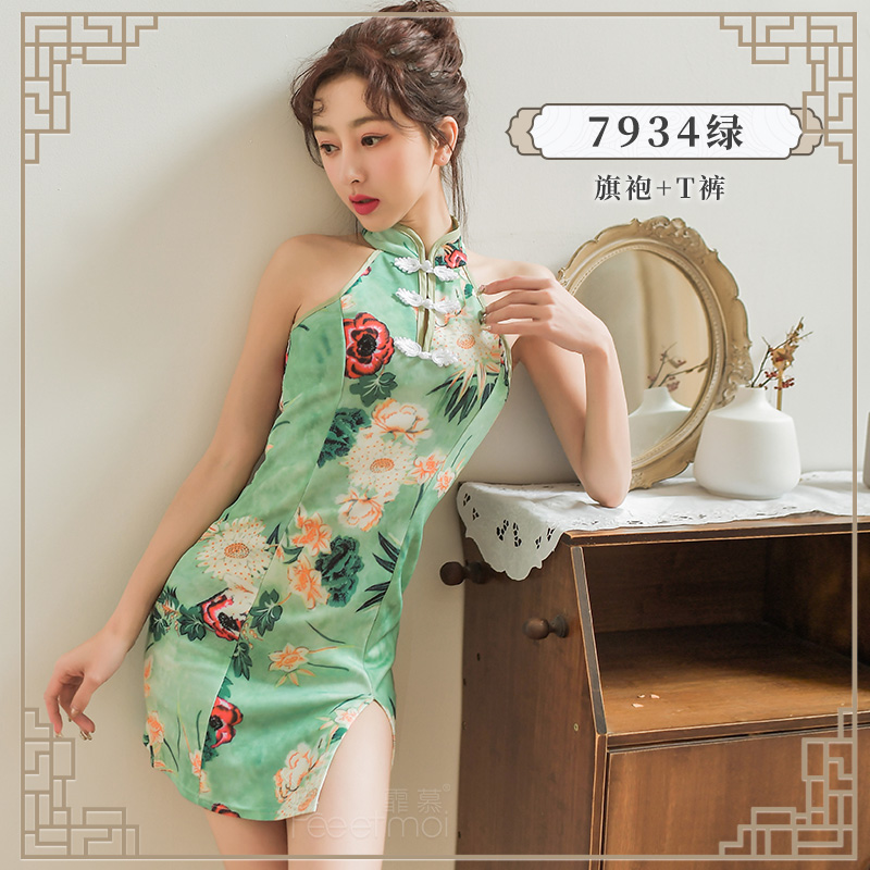 霏慕古典印花露背旗袍 7934