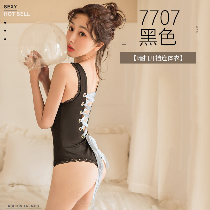 霏慕绑带镂空开裆连体衣7707