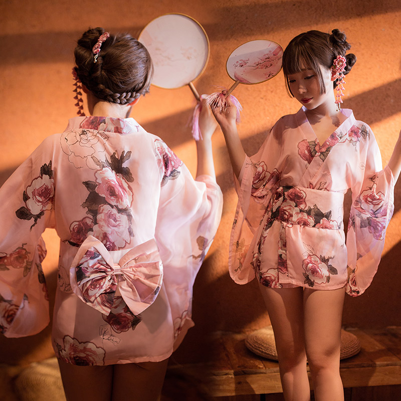 霏慕开襟低领印花和服7056
